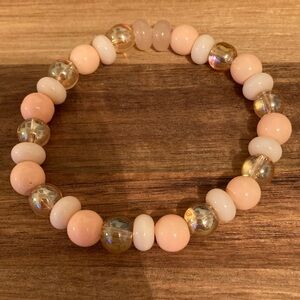 Handmade Peach and Gold Beaded StretchBracelet